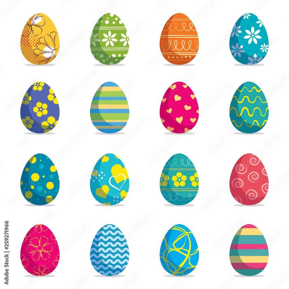 Set of easter eggs isolated background. Vector modern new design with different colors and patterns. Set of easter eggs isolated background. Vector modern new design with different colors and patterns.