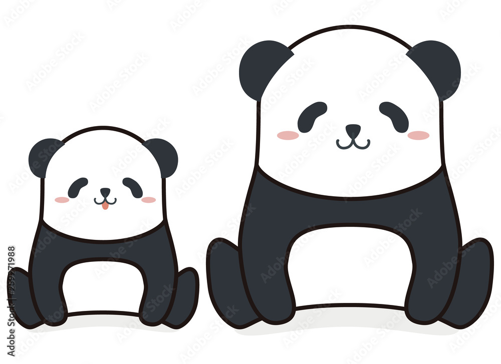 Cute funny cartoon style panda of parent and child family vector illustration. Cute funny cartoon style panda of parent and child family vector illustration.