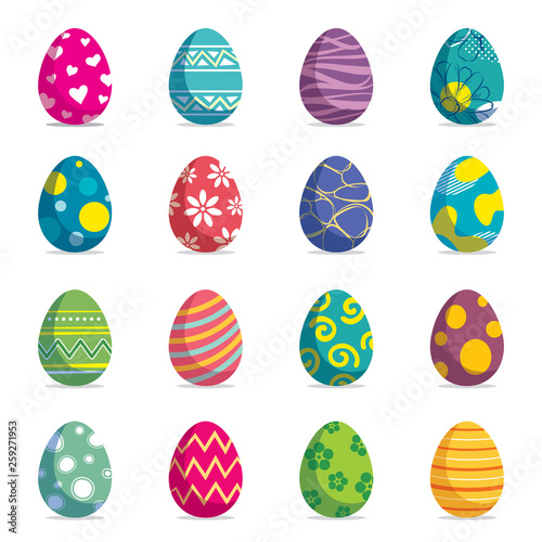 Set of easter eggs isolated background. Vector modern new design with different colors and patterns.