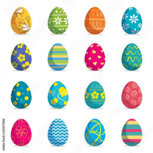 Set of easter eggs isolated background. Vector modern new design with different colors and patterns. © kaisorn