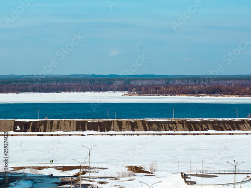 snow melts on the river,Spring landscape. In Russia, the long-awaited spring.