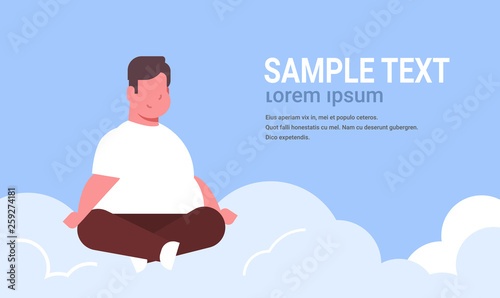 fat obese man sitting on clouds over size guy relaxing obesity concept overweight male cartoon character full length horizontal copy space