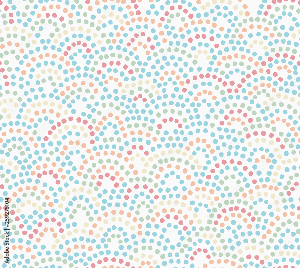 Hand drawn seamless pattern with polka dot ornament in rainbow colors. Cute abstract background, vector illustration for print, design, fabric. Hand drawn seamless pattern with polka dot ornament in rainbow colors. Cute abstract background, vector illustration for print, design, fabric.