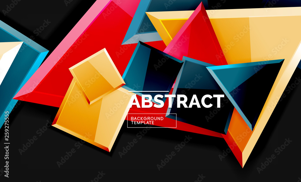 Glossy mosaic style geometric shapes - squares and triangles on black Glossy mosaic style geometric shapes - squares and triangles on black