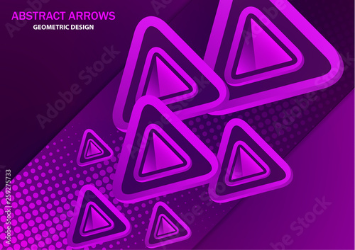 Futuristic abstract background template with arrows from triangles. Bright geometric design elements for banner  poster  business card. Vector illustration