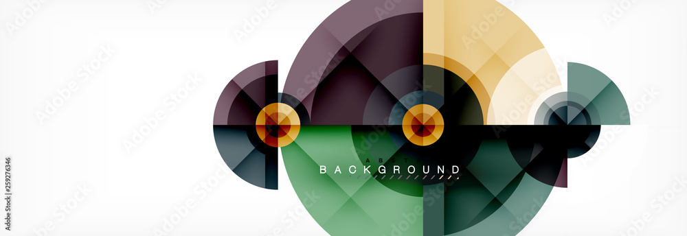 Obraz premium Minimal geometric circles and triangles abstract background, techno modern design, poster template