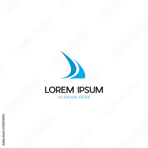 simple modern boat yacht mainsail intersect with ocean water wave bellow, Sailing Yacht Logo