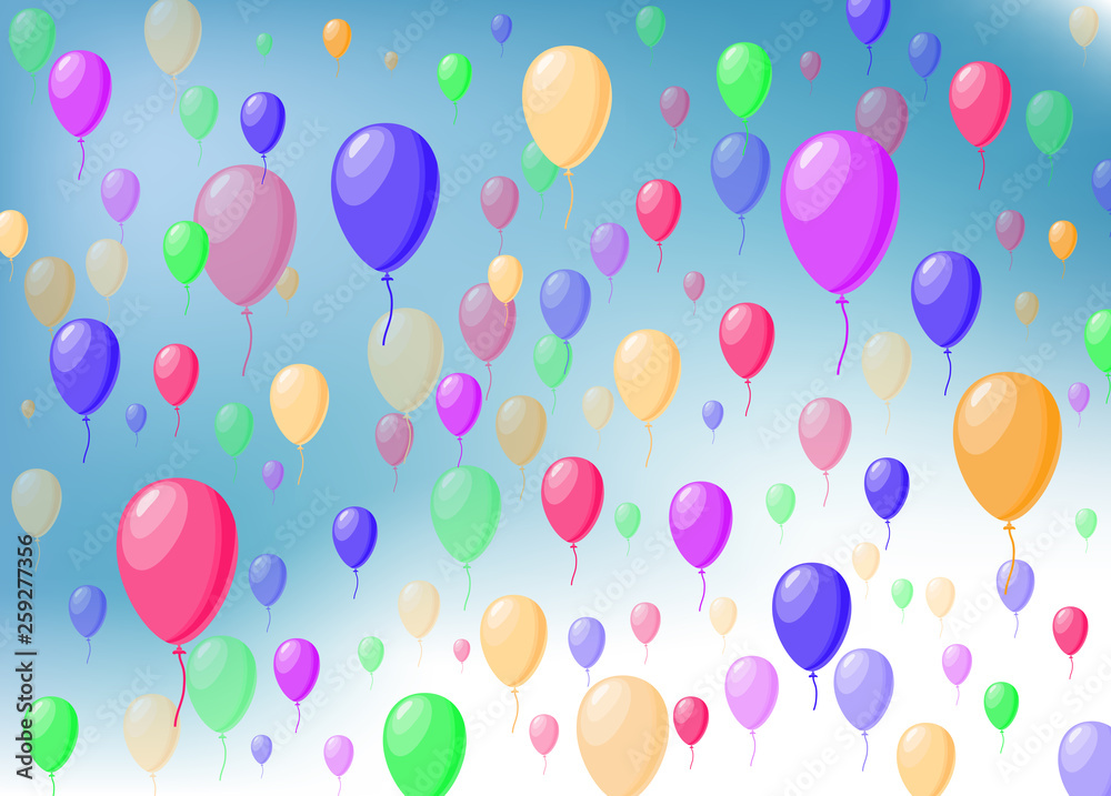 color balloons on the sky. holiday background. simple baby illustration