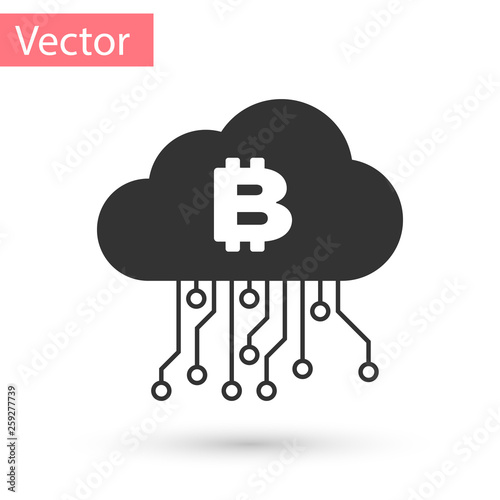 Grey Cryptocurrency cloud mining icon isolated on white background. Blockchain technology, bitcoin, digital money market, cryptocoin wallet. Vector Illustration