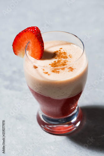 fresh strawberry yoghurt milkshake, closeup
