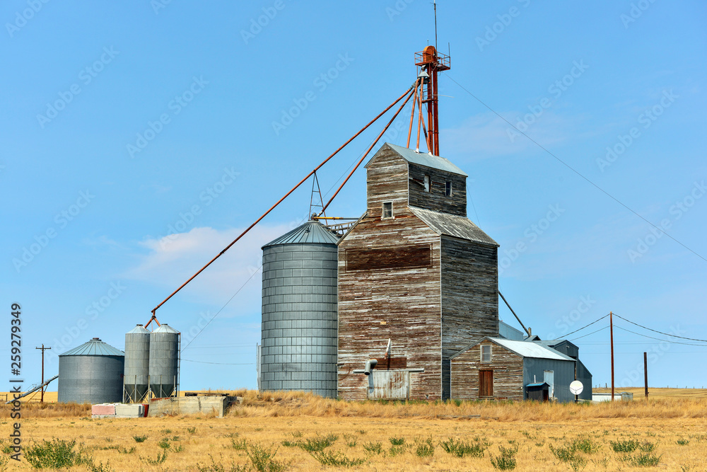 Grain elevator on the prairie in Montana, USA Grain elevator on the prairie in Montana, USA