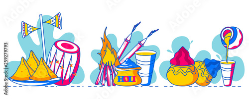 Colorful Traditional Holi background for festival of colors of India in vector