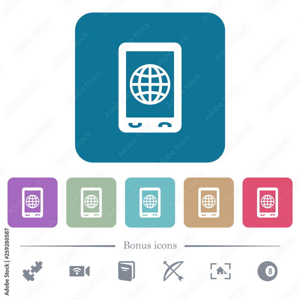 Mobile internet flat icons on color rounded square backgrounds Mobile internet flat icons on color rounded square backgrounds