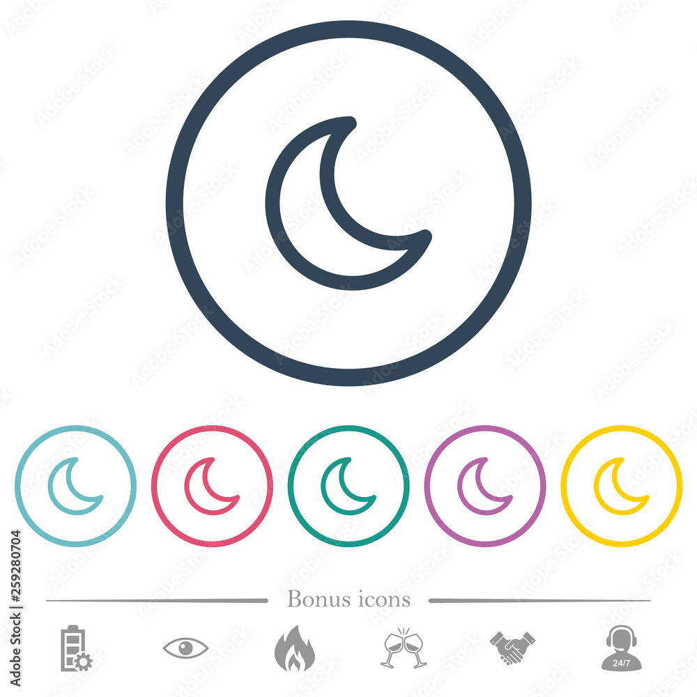 Moon shape flat color icons in round outlines Moon shape flat color icons in round outlines