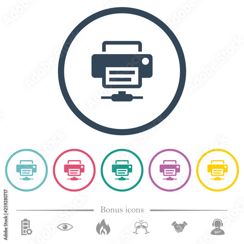 Network printer flat color icons in round outlines photo