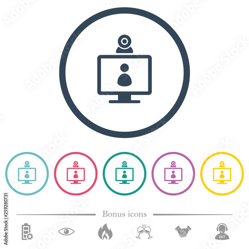 video user access flat color icons in round outlines