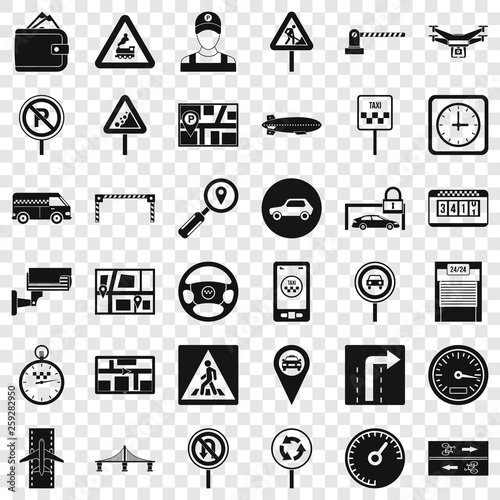 City traffic icons set. Simple style of 36 city traffic vector icons for web for any design