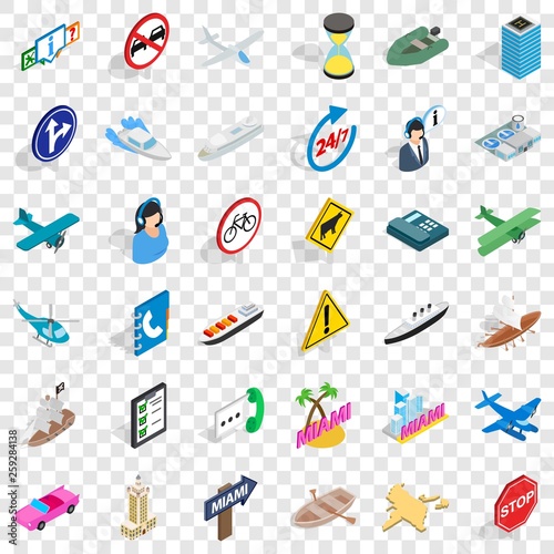 City traffic icons set. Isometric style of 36 city traffic vector icons for web for any design