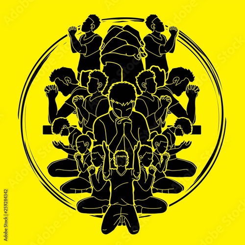 Group of Prayer, Christian praying together cartoon graphic vector