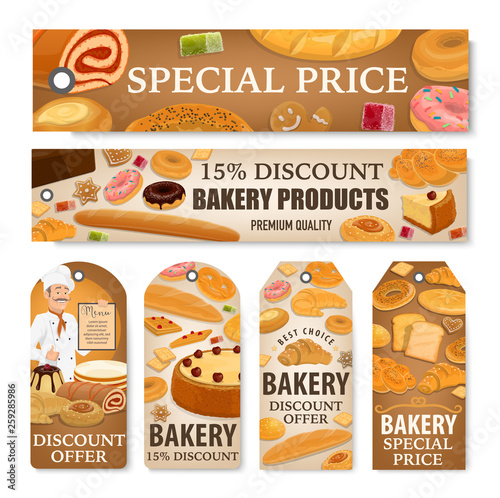 Bakery bread, sweet pastry desserts discount tags