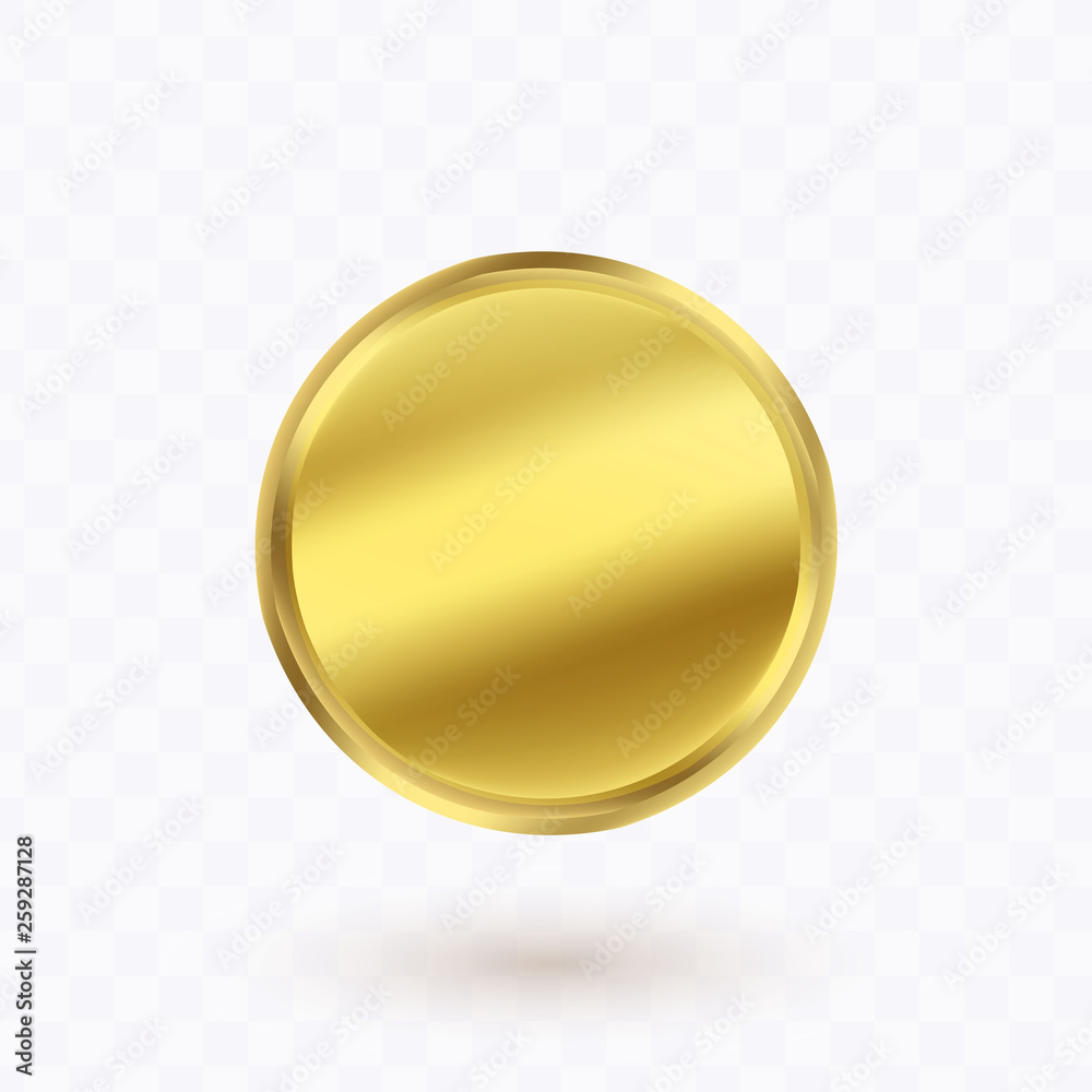 Gold coin with shadow isolated on transparent background made in realistic style. 