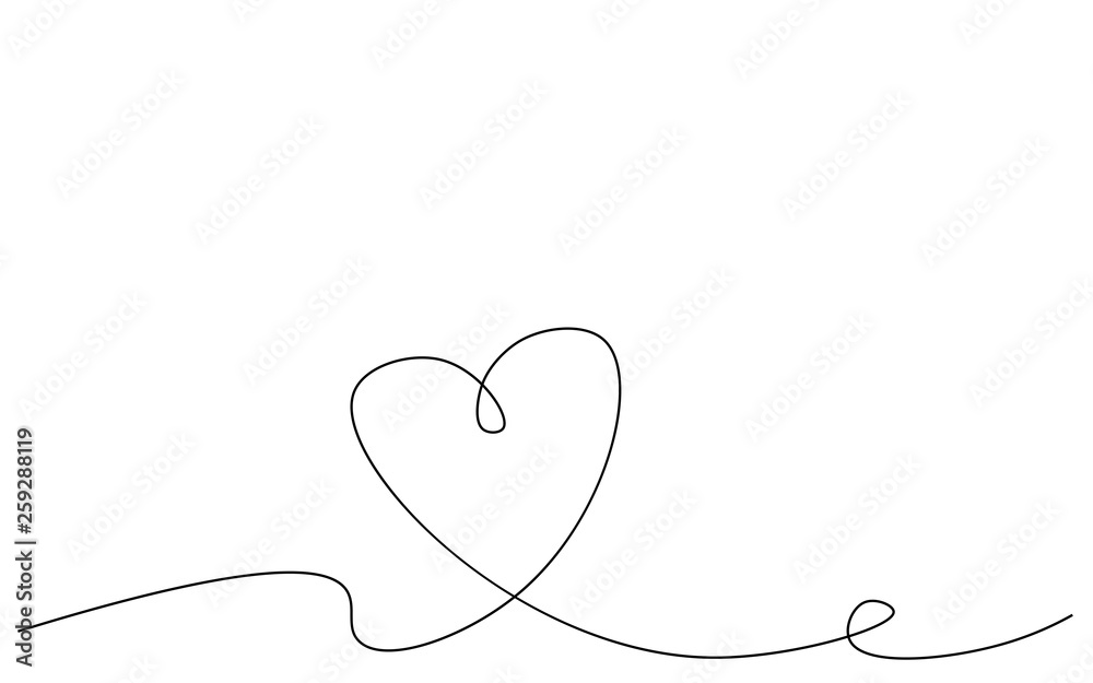 Heart banner one line drawing, vector illustration	