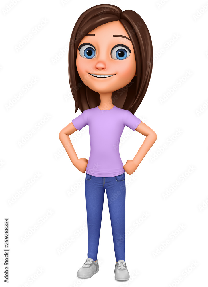 Character cartoon girl on a white background. 3d rendering. Illustration for advertising. Character cartoon girl on a white background. 3d rendering. Illustration for advertising.