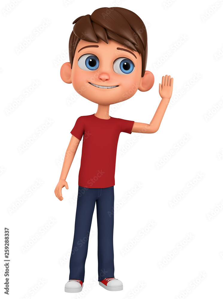 Cartoon character boy overhears on a white background. 3d rendering. Illustration for advertising.