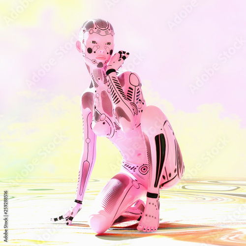 3D Illustration of a female Cyborg photo