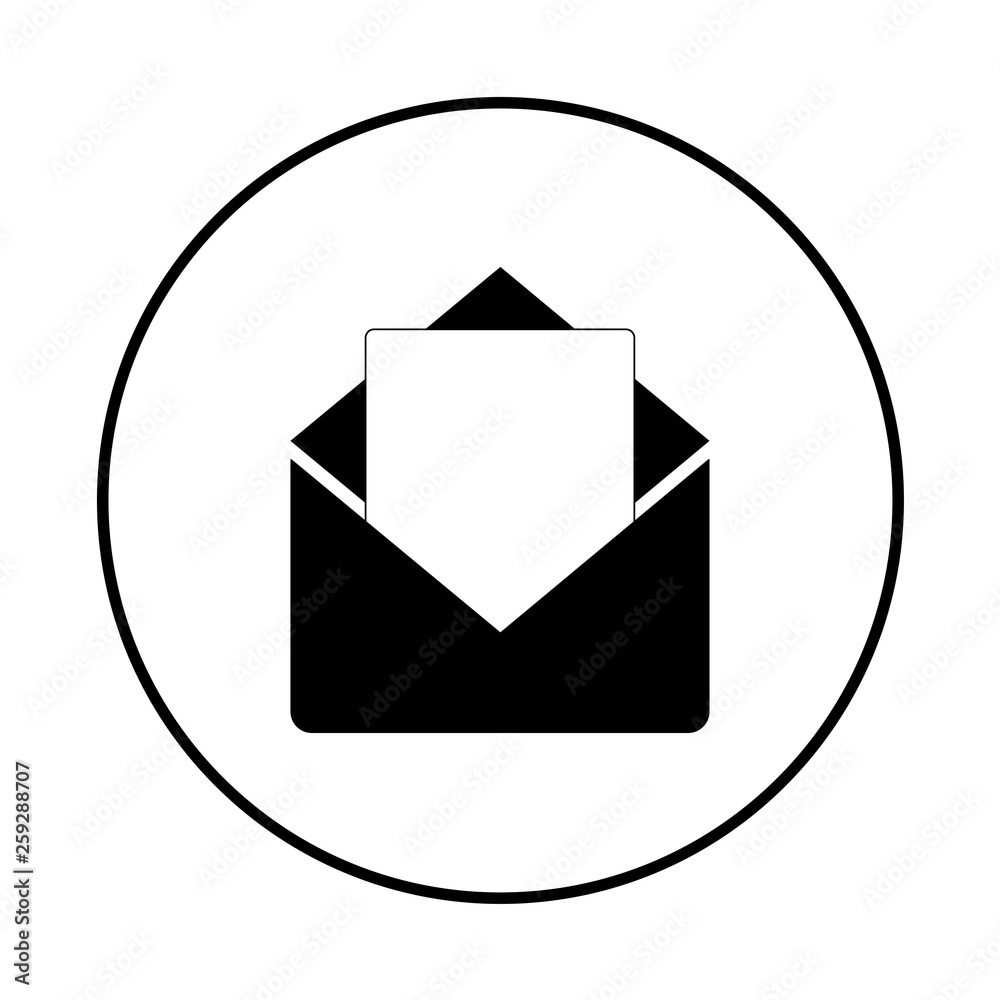 Envelope icon, black and white in a black circle Envelope icon, black and white in a black circle