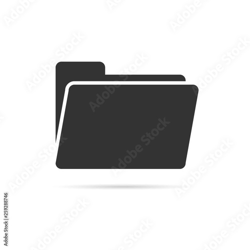 open folder icon. Open folder with documents. Black and white folder icon isolated with shadow on white background.