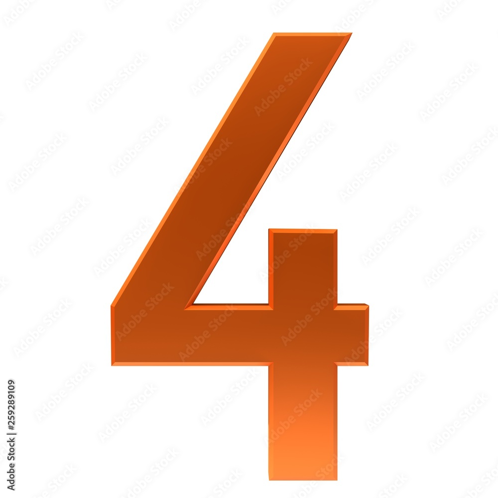 4 number four 3d orange render sign isolated on white background