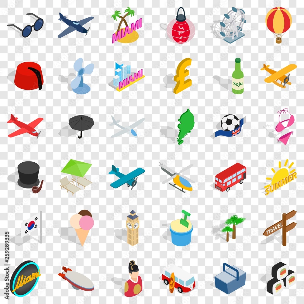 Big travel icons set. Isometric style of 36 big travel vector icons for web for any design Big travel icons set. Isometric style of 36 big travel vector icons for web for any design