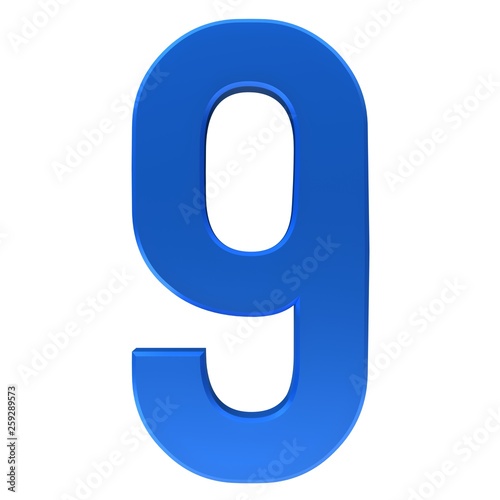 number 9 nine blue 3d sign symbol icon isolated on white background