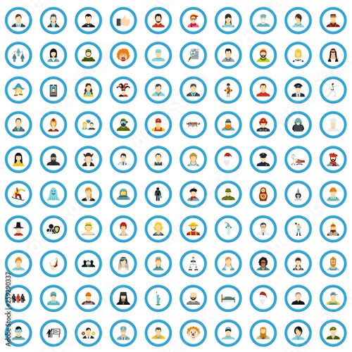 100 person icons set in flat style for any design vector illustration