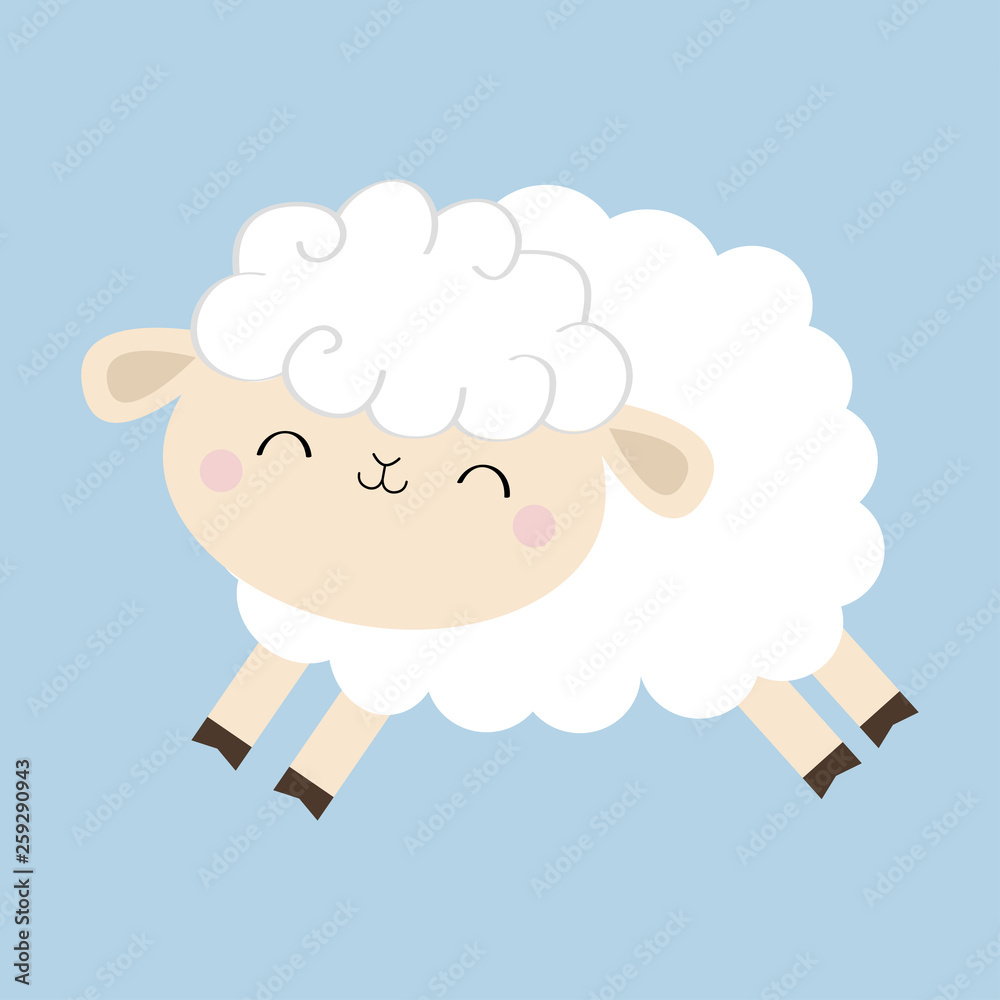 Sheep lamb icon. Cloud shape. Jumping animal. Cute cartoon kawaii funny smiling baby character. Nursery decoration. Kids print. Sweet dreams. Flat design. Blue background. Isolated. Sheep lamb icon. Cloud shape. Jumping animal. Cute cartoon kawaii funny smiling baby character. Nursery decoration. Kids print. Sweet dreams. Flat design. Blue background. Isolated.