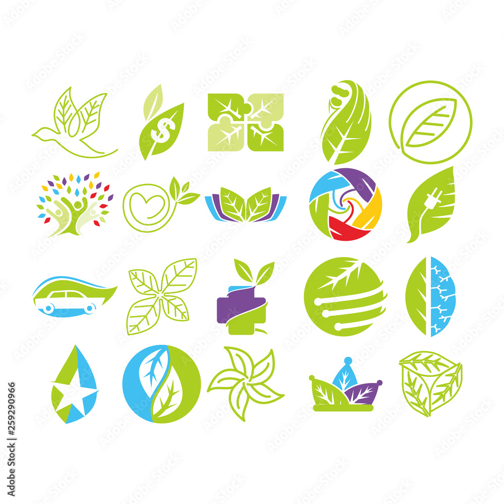 Leaf Logo Design Vector Template Set Leaf Logo Design Vector Template Set
