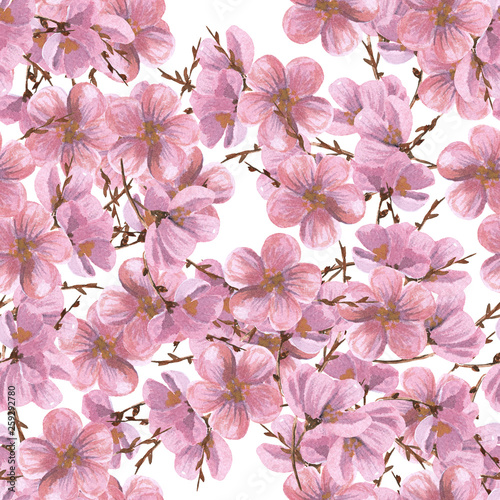 watercolor flowers seamless pattern.Spring flowers. Apple tree, sakura branch