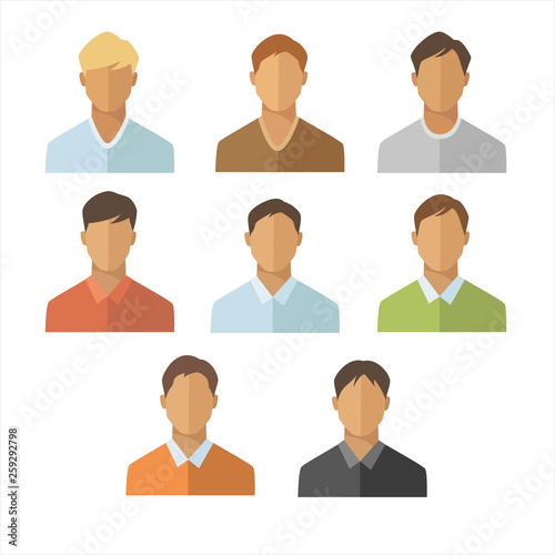 Men flat icons set. Young man portrait collection