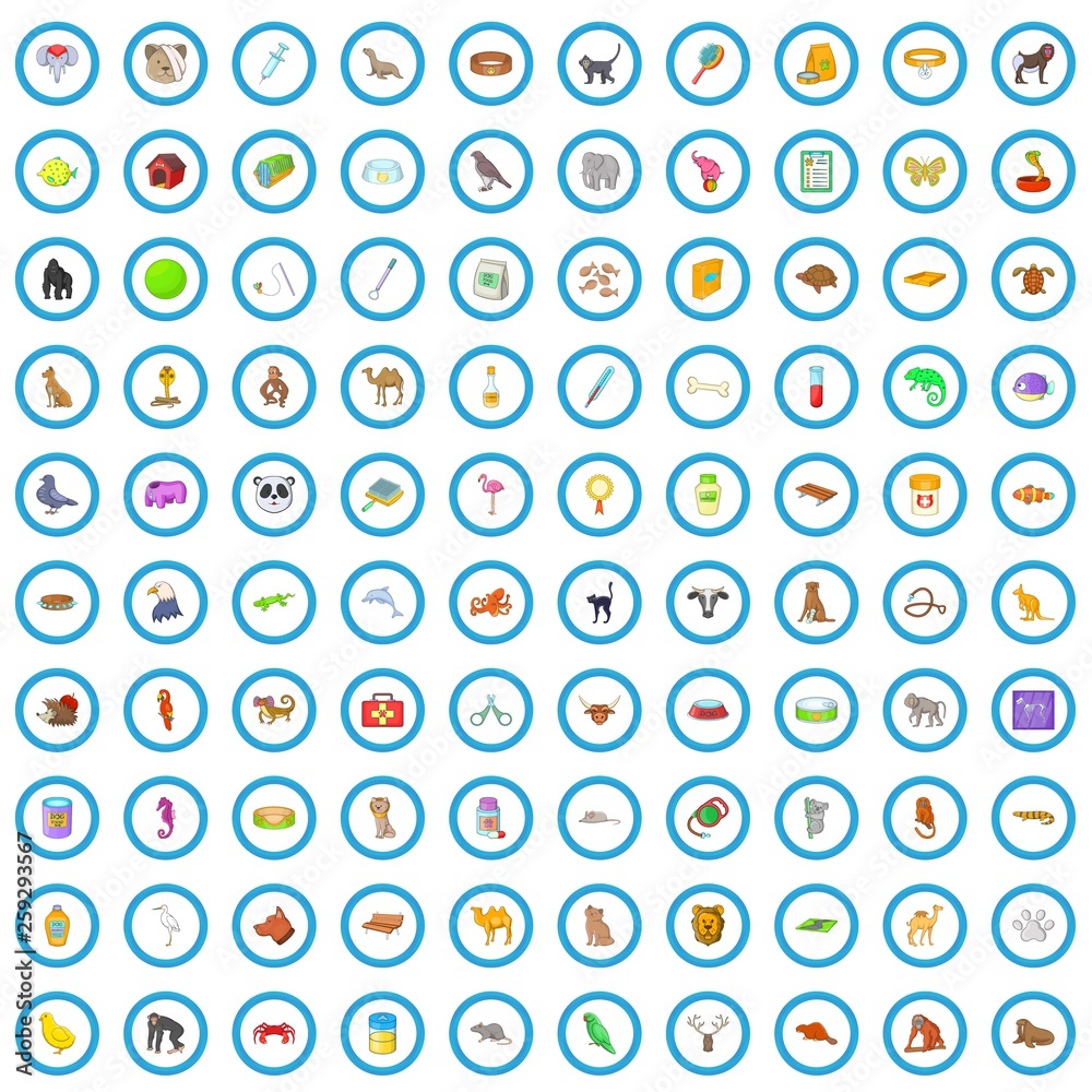 100 pets icons set in cartoon style for any design vector illustration