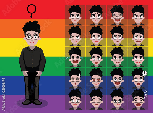 Transgender LGBTQ Demigirl Cartoon Emotion Faces Vector Illustration-01 photo