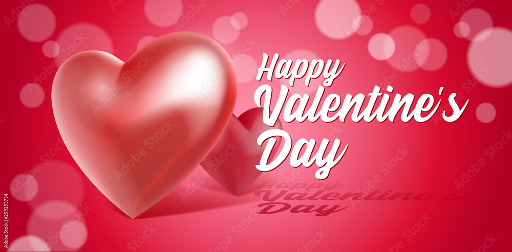 Valentine's Day Banner 3D Heart Background. Red, White, Pink. Postcard, Love Message or Greeting Card. Place For Text. Ready For Your Design, Advertising. Vector Illustration. EPS10