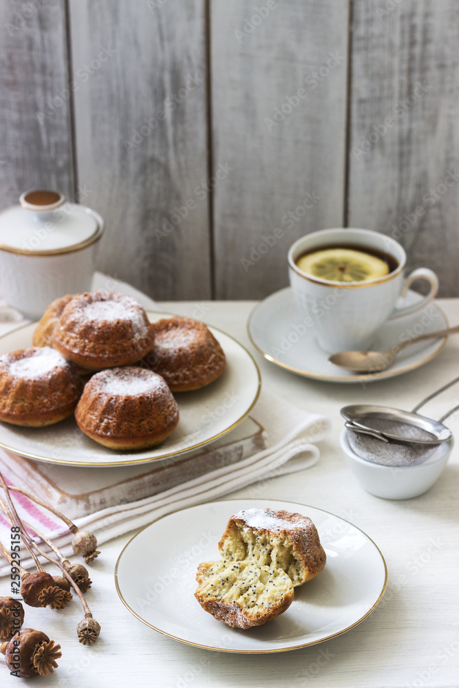 custom made wallpaper toronto digitalLemon poppy biscuit muffins for tea on a light background.