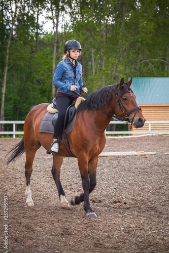 Horse riding lessons, teenage girl © evannovostro