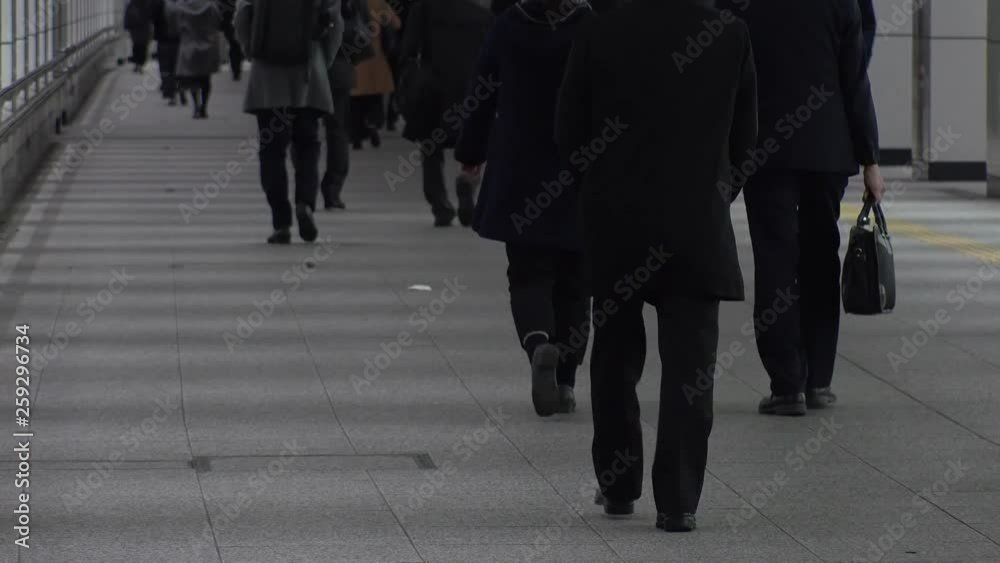 SHINJUKU, TOKYO, JAPAN - CIRCA APRIL 2019 : Scenery of RUSH HOUR at SHINJUKU. Back shot of unidentified crowd of people going back to home from work. SHINJUKU, TOKYO, JAPAN - CIRCA APRIL 2019 : Scenery of RUSH HOUR at SHINJUKU. Back shot of unidentified crowd of people going back to home from work.