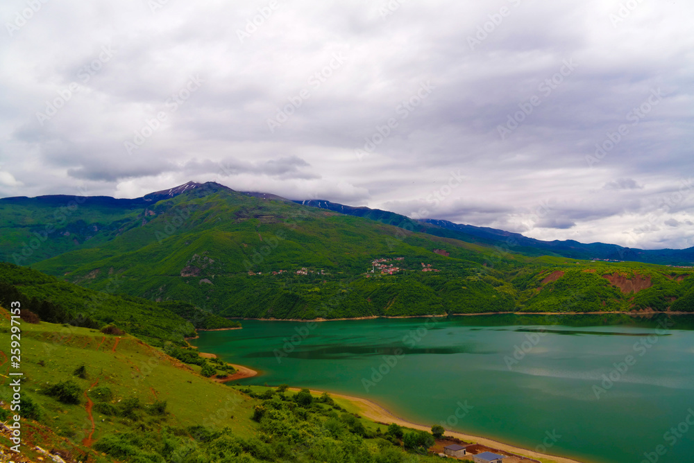 Aerial panoramic view to lake Debar, North Macedonia