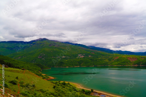 Aerial panoramic view to lake Debar  North Macedonia