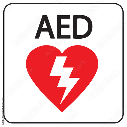 AED,automated external defibrillator / aed sign with heart and electricity symbol flat vector icon