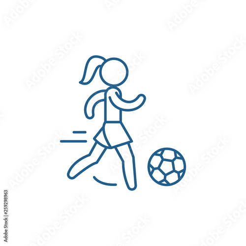 Womens football line concept icon. Womens football flat  vector website sign, outline symbol, illustration.