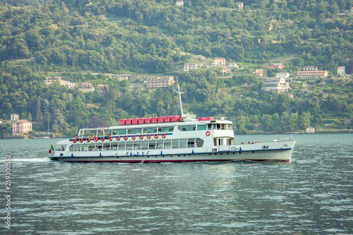 Ship on Lake Como. Alps, Italy, Lombardi, Europe.